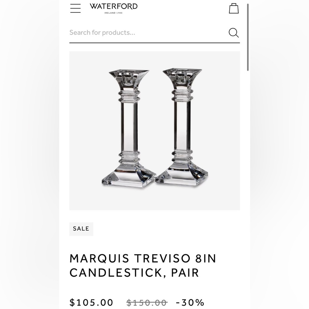8” Marquis by Waterford “Treviso” Crystal Candlesticks (pair)